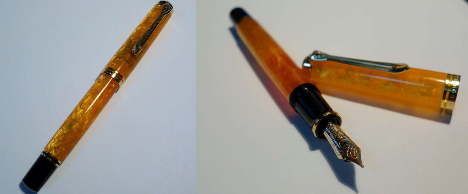 ペリカンの万年筆・スーベレーン600 ヴァイブラント オレンジ。黄金色が絢爛に煌めき揺らめく – げんきざっくざく